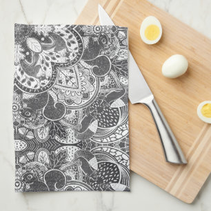 Linge De Cuisine Mandala Écureuil d'Automne Dessiné à la Main