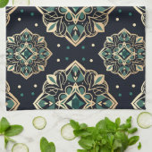 Linge De Cuisine Mandala émeraude dorée (Plié)