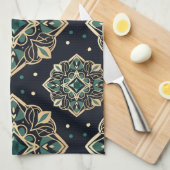 Linge De Cuisine Mandala émeraude dorée (Quart Plié)