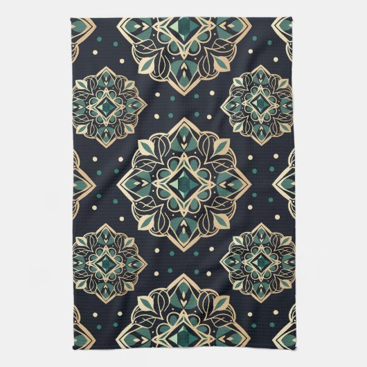 Linge De Cuisine Mandala émeraude dorée (Vertical)