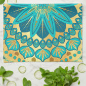 Linge De Cuisine Mandala Fleur Bleu Or (Plié)