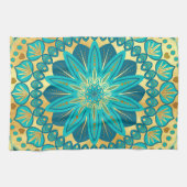 Linge De Cuisine Mandala Fleur Bleu Or (Horizontal)