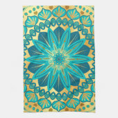 Linge De Cuisine Mandala Fleur Bleu Or (Vertical)