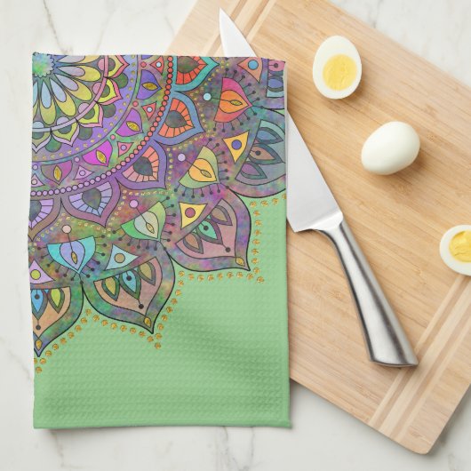 Linge De Cuisine Mandala Inde Style 1 (Quart Plié)