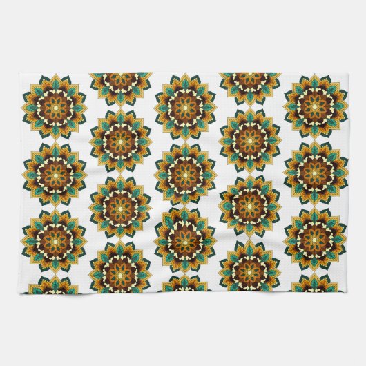 Linge De Cuisine Mandala Motif 2002 en tea jaune & tan (Horizontal)