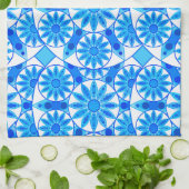 Linge De Cuisine Mandala Motif, Bleu de Cobalt, Turquoise et Blanc (Plié)
