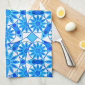 Linge De Cuisine Mandala Motif, Bleu de Cobalt, Turquoise et Blanc (Quart Plié)