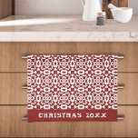 Linge De Cuisine Mandala Motif géométrique de Noël Rouge Blanc<br><div class="desc">Cette serviette de cuisine de noël année dispose d'un motif de mandala géométrique en rouge et blanc. Pour modifier le texte,  cliquez sur le bouton Personnaliser.</div>