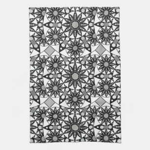 Linge De Cuisine Mandala motif, noir, blanc et gris 
