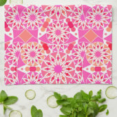 Linge De Cuisine Mandala motif, tons rose et corail (Plié)
