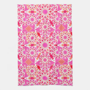 Linge De Cuisine Mandala motif, tons rose et corail