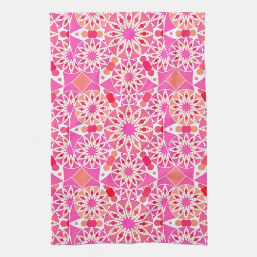 Linge De Cuisine Mandala motif, tons rose et corail (Vertical)