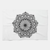 Linge De Cuisine Mandala noir sur fond blanc (Horizontal)