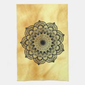 Linge De Cuisine Mandala noir sur fond or doux (Vertical)