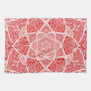 Linge De Cuisine Mandala rouge et blanc - Loergann dans Goji Berry
