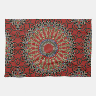 Linge De Cuisine Mandala rouge, vert et bleu