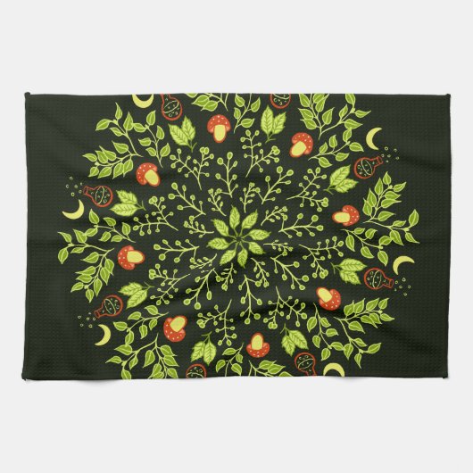 Linge De Cuisine Mandala sorcière verte - Potions et champignons (Horizontal)