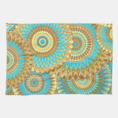Linge De Cuisine Mandala superposé bleu marron or (Horizontal)