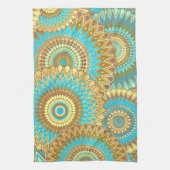 Linge De Cuisine Mandala superposé bleu marron or (Vertical)