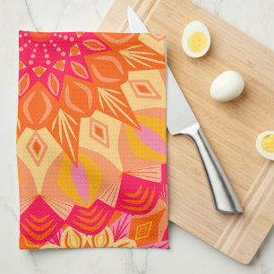 Linge De Cuisine Mandala superposé orange rose jaune