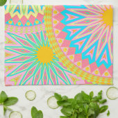 Linge De Cuisine Mandala superposé rose bleu jaune menthe violet (Plié)