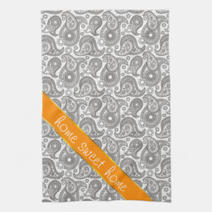 Linge De Cuisine Mandarine Paisley noir