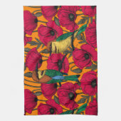 Linge De Cuisine Mangeurs d'abeilles et pavots sur orange (Vertical)