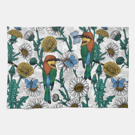 Linge De Cuisine Mangeurs d'abeilles, papillons bleus et marguerite (Horizontal)
