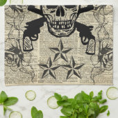 Linge De Cuisine Manieur de pistolet, crâne heureux, armes à feu, (Plié)