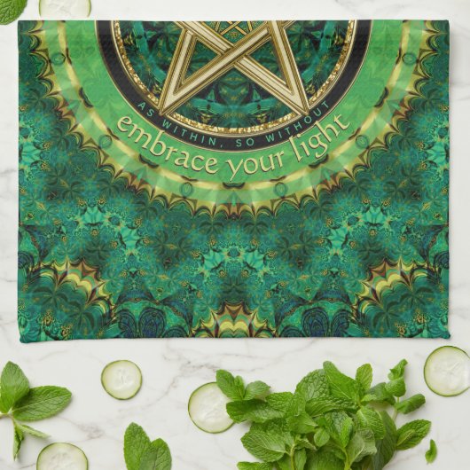 Linge De Cuisine Manifest Your Magic Golden Pentacle Nature Green (Plié)