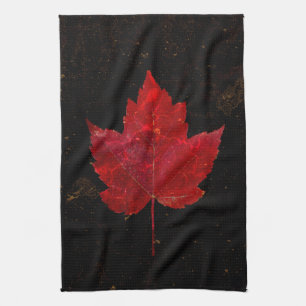 Linge De Cuisine Maple Leaf Red Black Gold Pays Automne Texture
