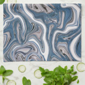 Linge De Cuisine Marbre Abstrait bleu et gris (Plié)