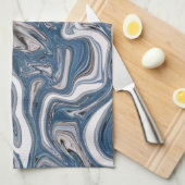 Linge De Cuisine Marbre Abstrait bleu et gris (Quart Plié)