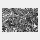 Linge De Cuisine Marbre Abstrait noir et blanc liquide (Horizontal)