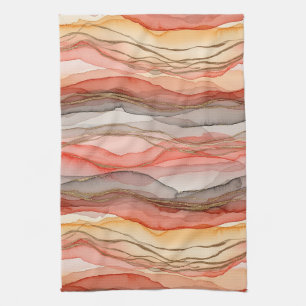 Linge De Cuisine Marbre Abstrait Or veiné Terre Cuite Chaud