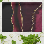 Linge De Cuisine Marbre Agate Chic Noir Violet Paillettes Dorées (Plié)