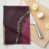 Linge De Cuisine Marbre Agate Chic Noir Violet Paillettes Dorées (Quart Plié)