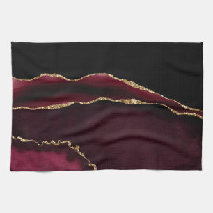 Linge De Cuisine Marbre Agate Chic Noir Violet Paillettes Dorées
