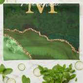 Linge De Cuisine Marbre Agate Vert et Or (Plié)