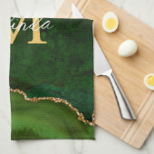 Linge De Cuisine Marbre Agate Vert et Or (Quart Plié)