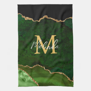 Linge De Cuisine Marbre Agate Vert et Or
