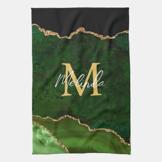 Linge De Cuisine Marbre Agate Vert et Or (Vertical)