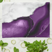 Linge De Cuisine Marbre Blanc Agate Violet Argent (Plié)