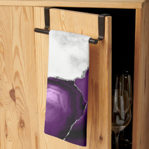 Linge De Cuisine Marbre Blanc Agate Violet Argent