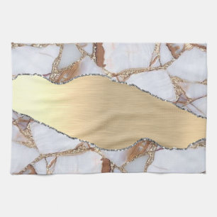 Linge De Cuisine Marbre blanc d'or Parties scintillant en pierre br