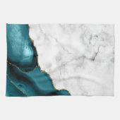 Linge De Cuisine Marbre blanc doré Turquoise Bleu Agate (Horizontal)