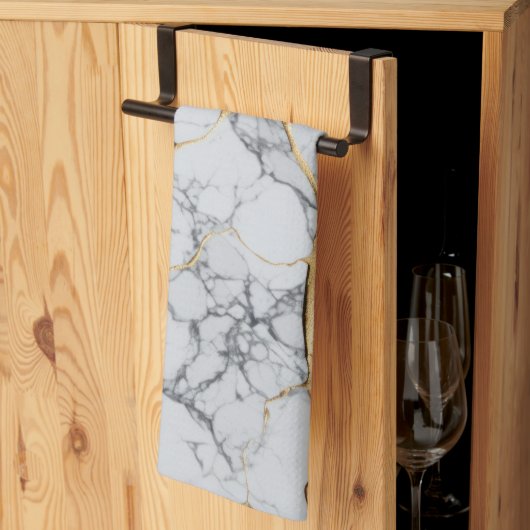 Linge De Cuisine Marbre blanc et or (Pliage en tiers)