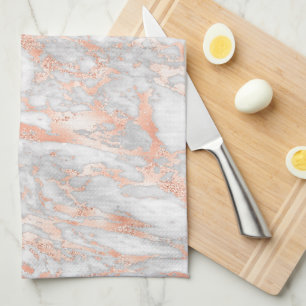 Linge De Cuisine Marbre blanc et Rose or 2