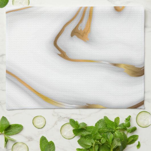 Linge De Cuisine Marbre blanc Gold Grain (Plié)