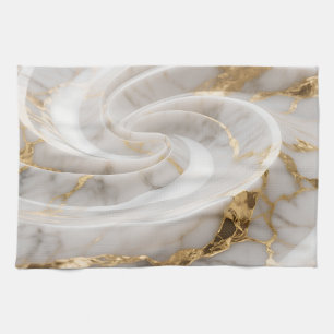 Linge De Cuisine Marbre Blanc Motif Tourbillon Doré